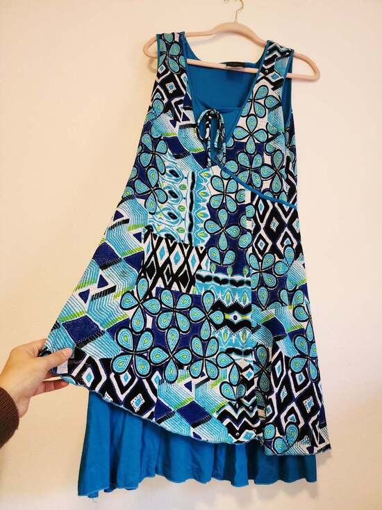 Goa Dresses & Skirts - Turquoise Floral Geometric print Tank dress Layered Asymmetrical eclectic